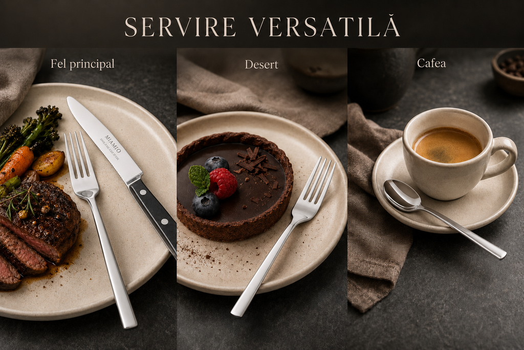 Tacâmuri MIAMIO argintiu lucios utilizare servire restaurant hotel HoReCa