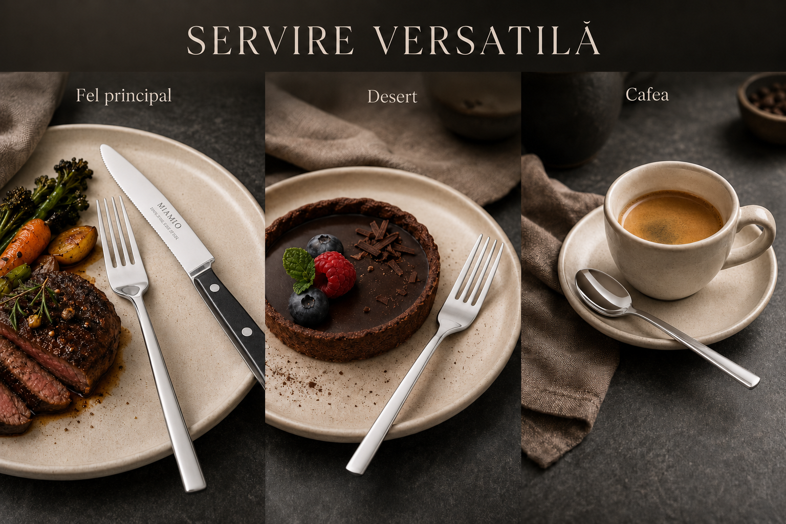 Tacâmuri MIAMIO argintiu lucios utilizare servire restaurant hotel HoReCa