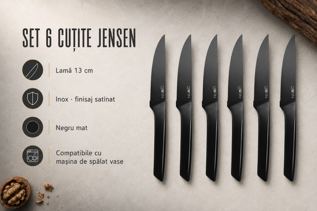Cuțite steak JENSEN specificații tehnice set 6 piese negru mat