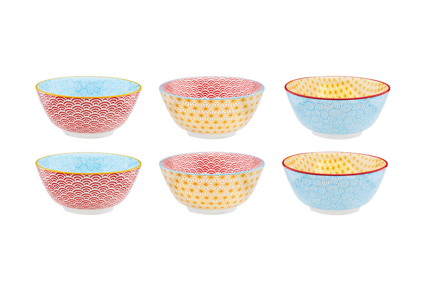 Bol porțelan PATTERN model geometric galben valuri roșii Ø15cm - vedere laterală