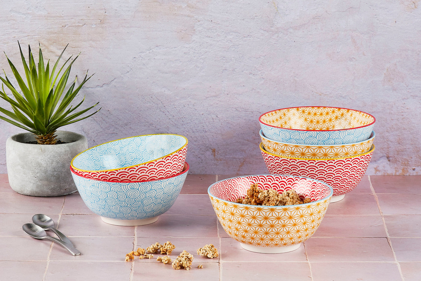 Bol PATTERN porțelan Ø15cm - detaliu model decorativ geometric galben