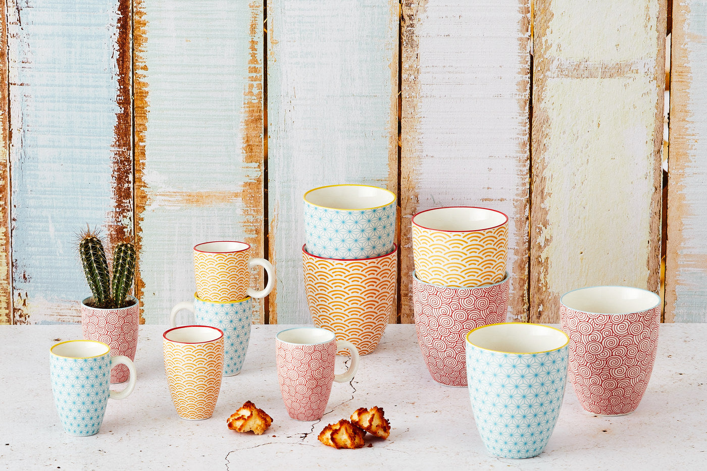 Cană PATTERN porțelan geometric albastru 300ml - vedere de sus
