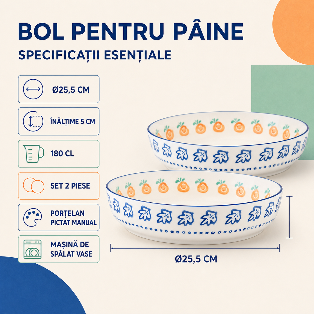 Bol pâine NAPOLI Citrus porțelan Ø25cm specificații tehnice set 2 piese