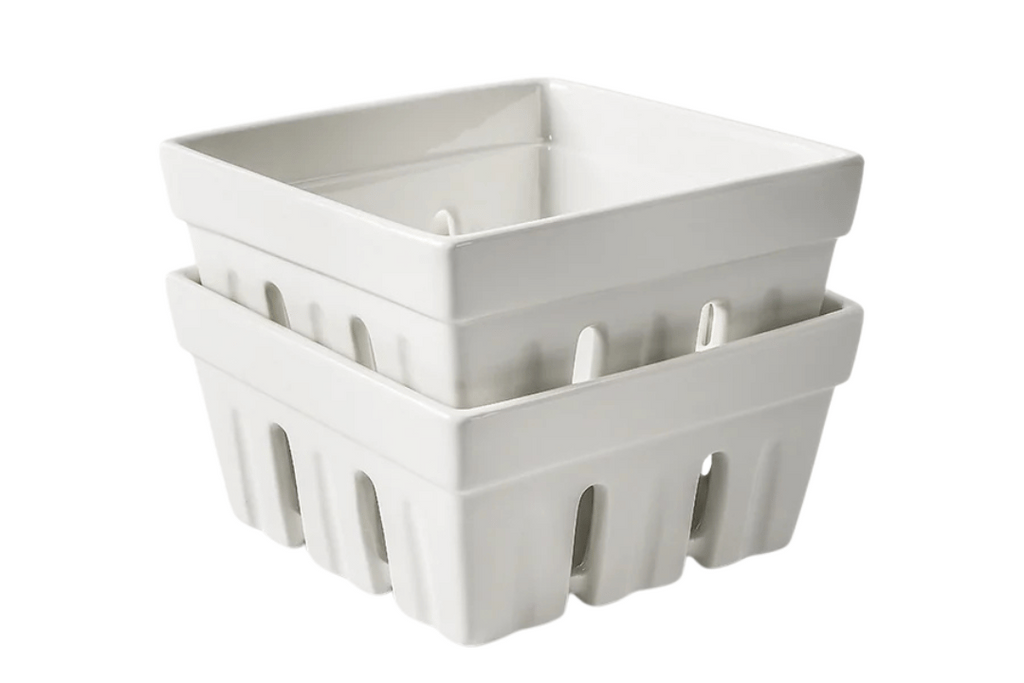Coș pâine ceramică albă pătrat set 2 piese - vedere laterală