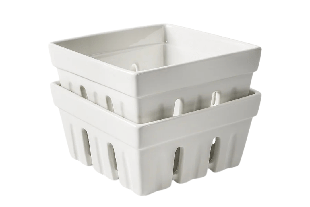 Coș pâine ceramică albă pătrat set 2 piese - vedere laterală