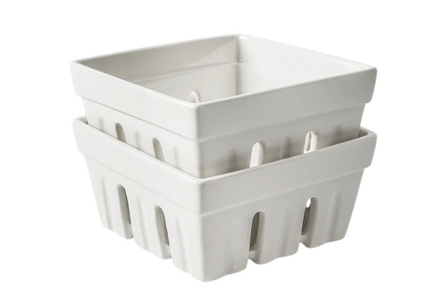 Coș pâine ceramică albă pătrat set 2 piese - vedere laterală