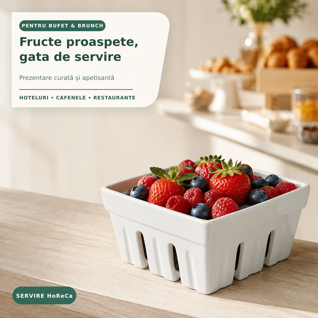 Coș fructe ceramică albă utilizare bufet brunch HoReCa