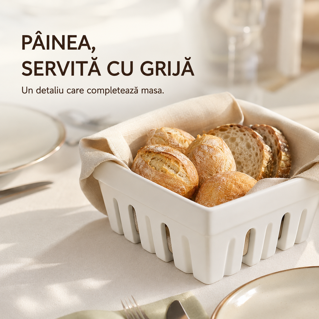 Coș pâine ceramică albă utilizare servire masă HoReCa restaurant