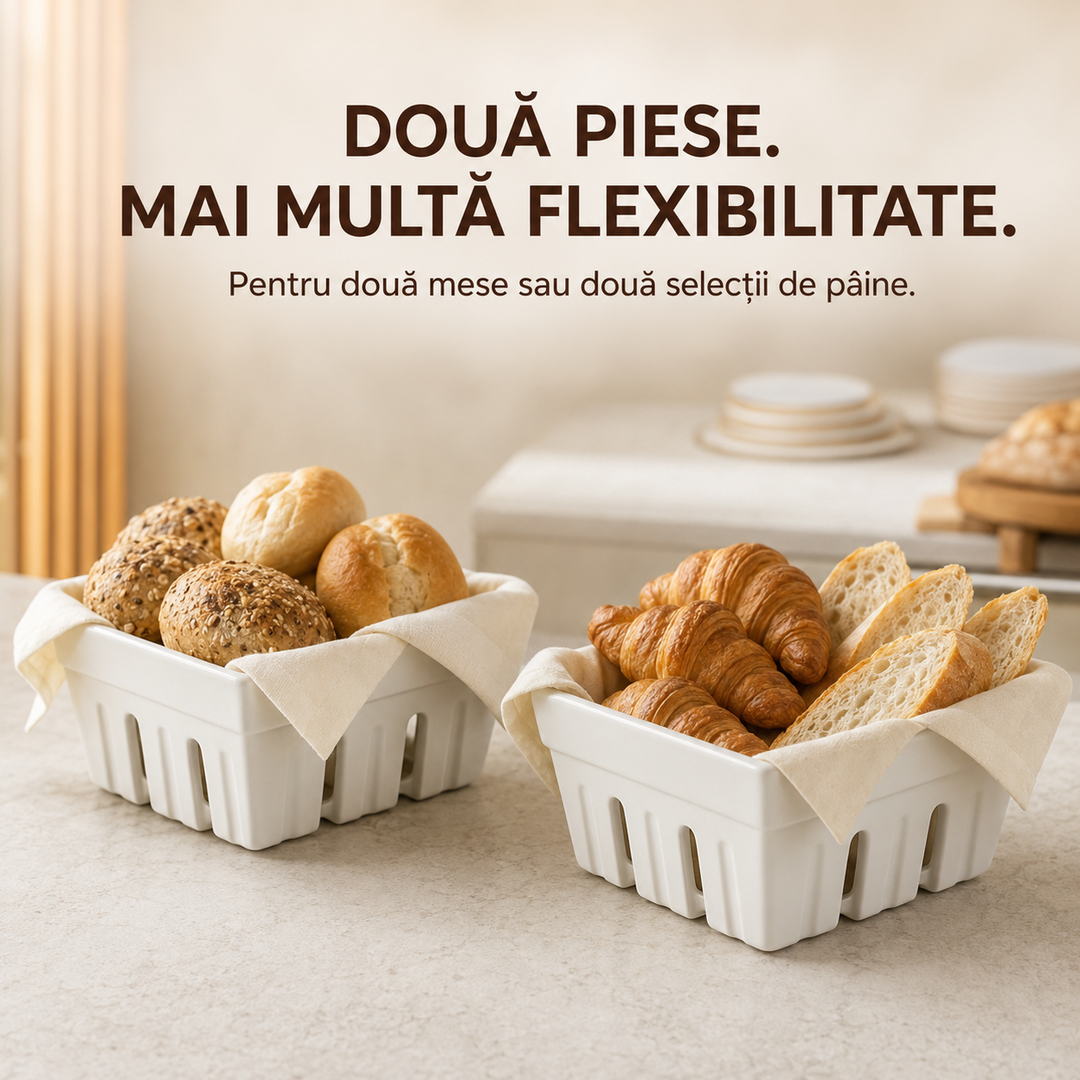 Coș pâine ceramică albă set 2 piese HoReCa