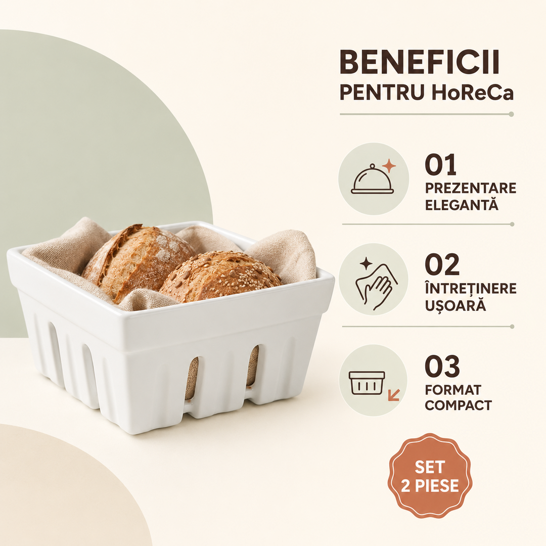 Coș pâine ceramică albă beneficii durabilitate HoReCa