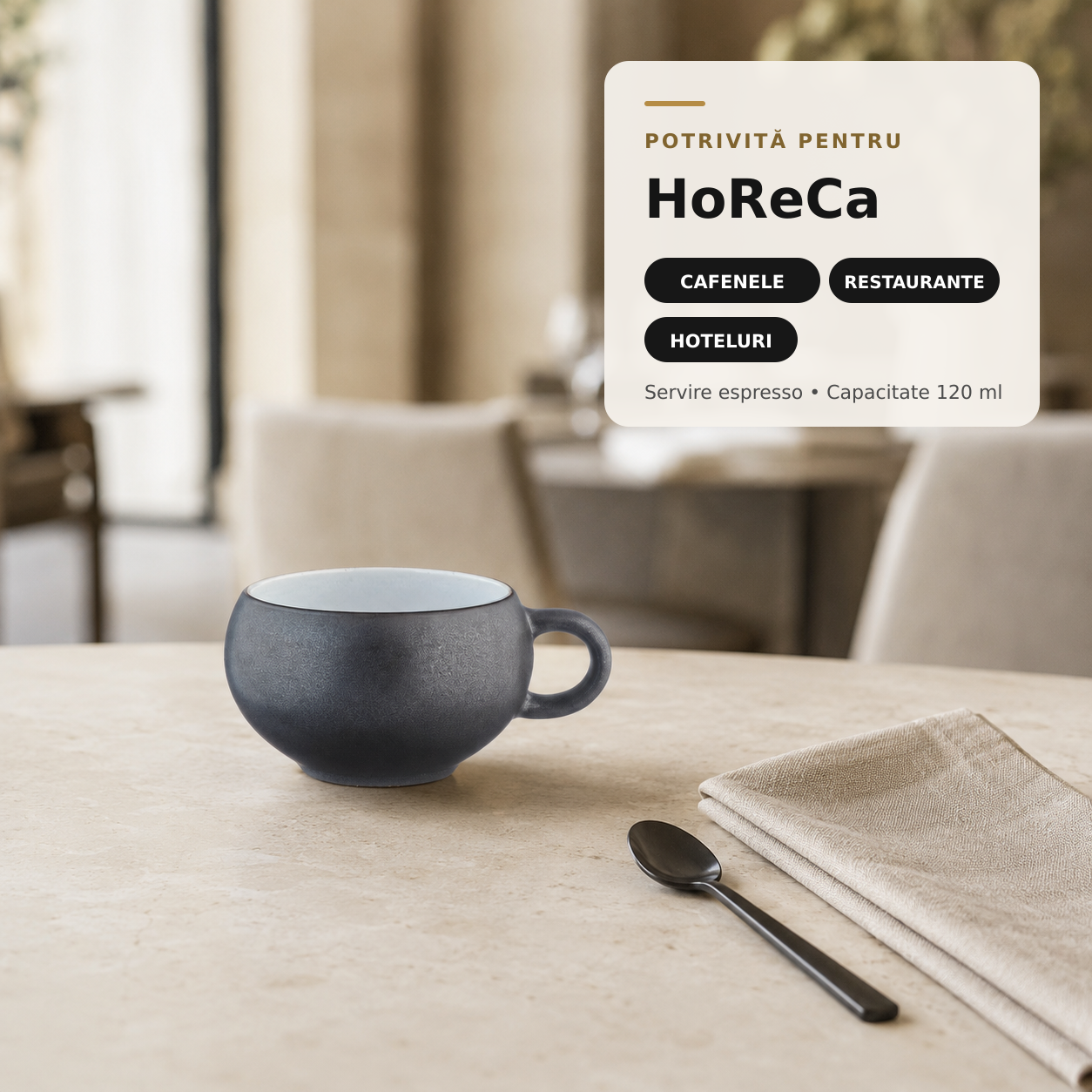 Ceașcă ceramică GOURMET Onyx destinații HoReCa restaurant hotel