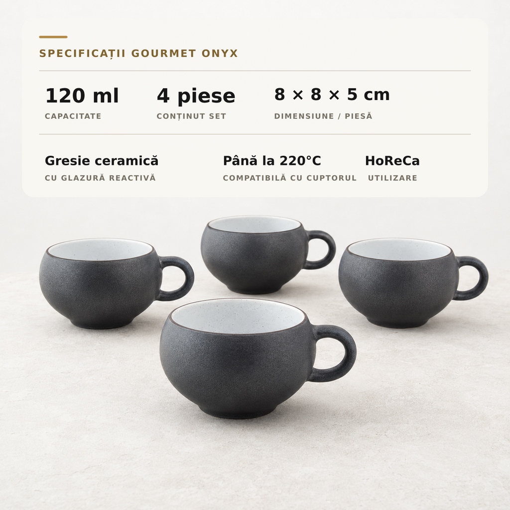 Ceașcă GOURMET Onyx 120ml specificații tehnice set 4 piese