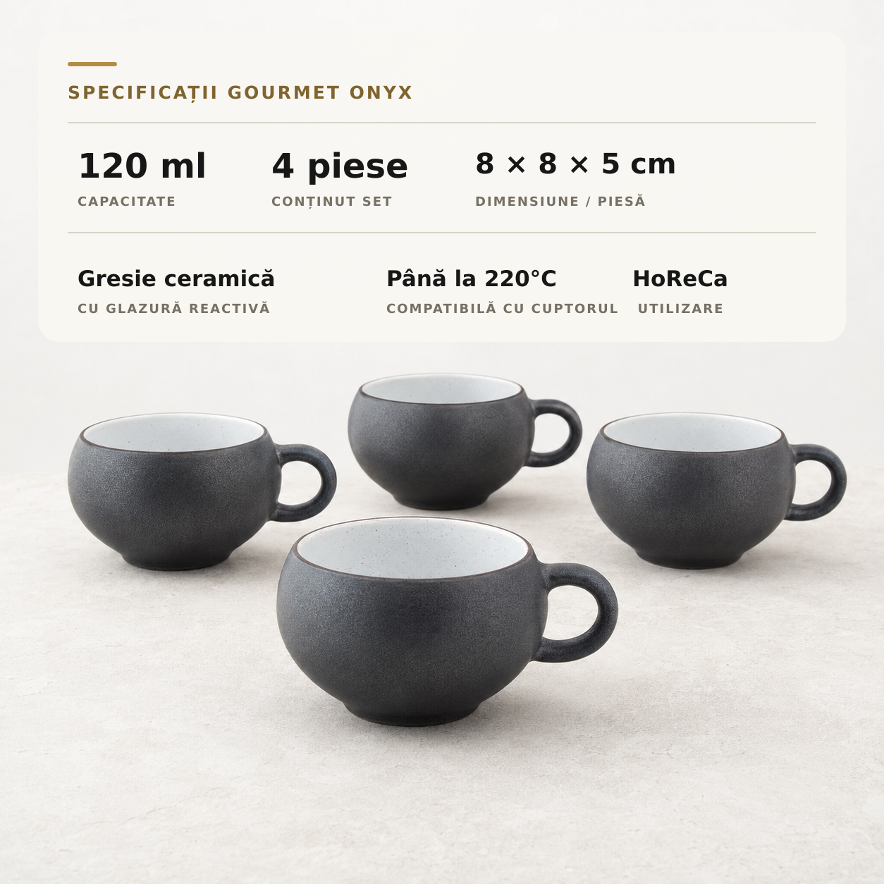 Ceașcă GOURMET Onyx 120ml specificații tehnice set 4 piese