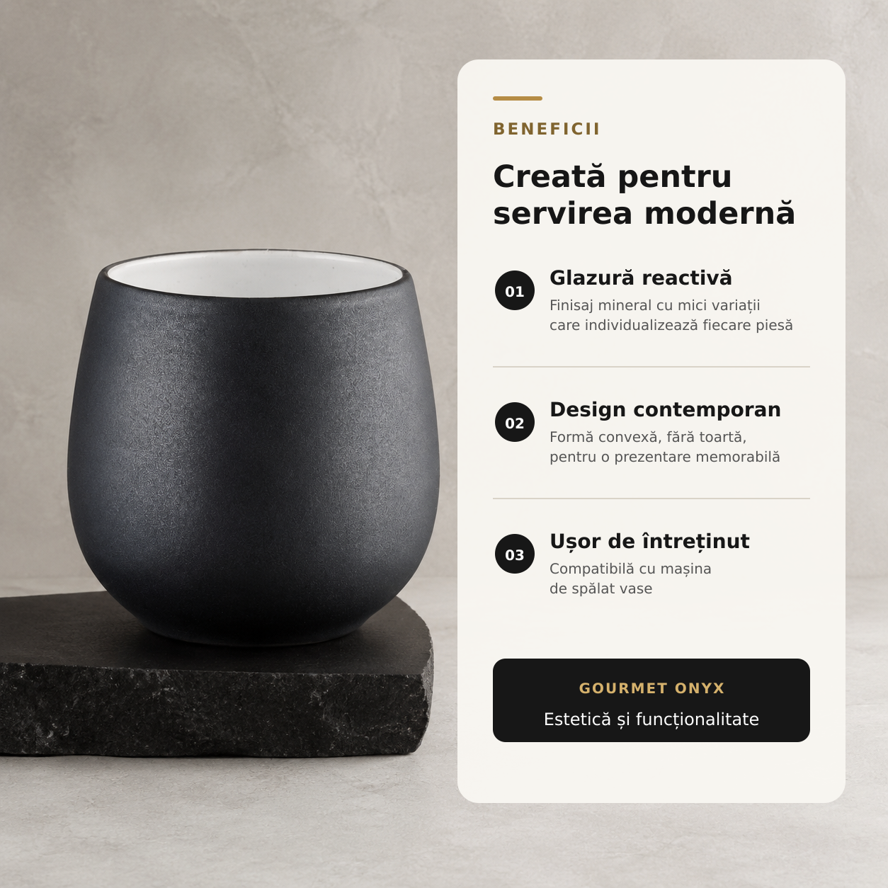 Cană GOURMET gresie ceramică Onyx beneficii durabilitate HoReCa