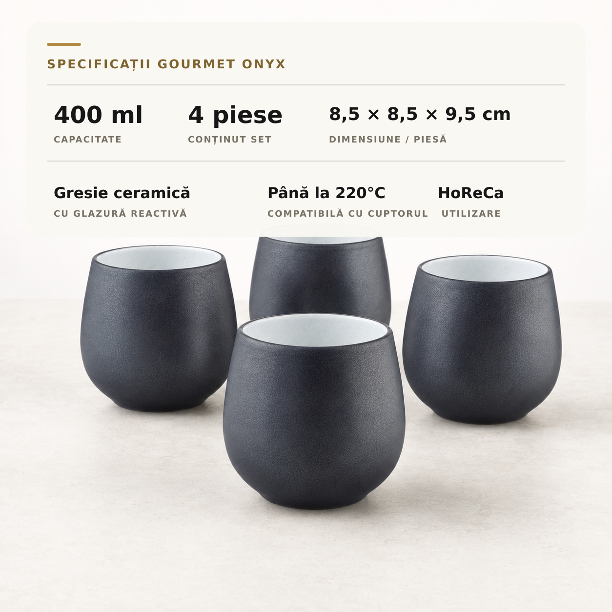 Cană GOURMET Onyx 400ml specificații tehnice set 4 piese
