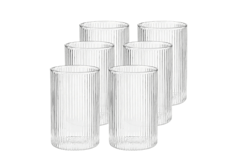 Pahar long drink Senita, sticlă borosilicată striată, transparent, 430 ml, set 6 piese
