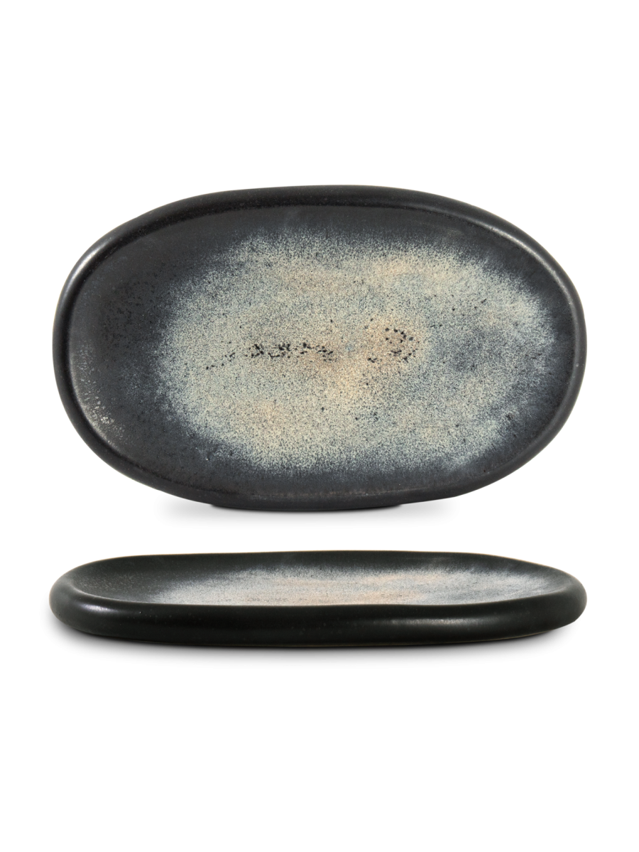 Farfurie întinsă mare QUARTZO, grafit mat, 32 × 19,5 cm