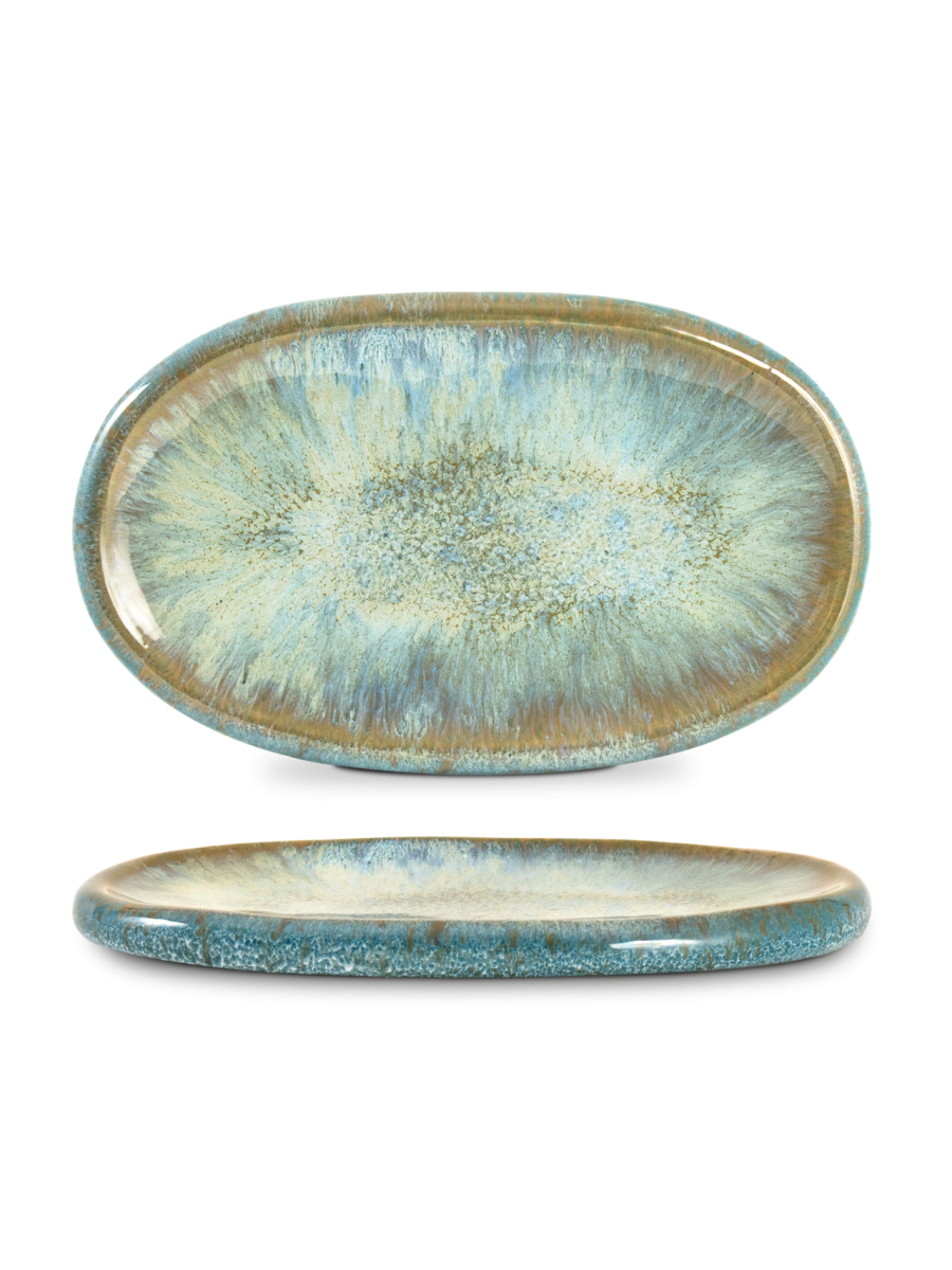 Farfurie întinsă mare QUARTZO, aqua, 32 × 19,5 cm