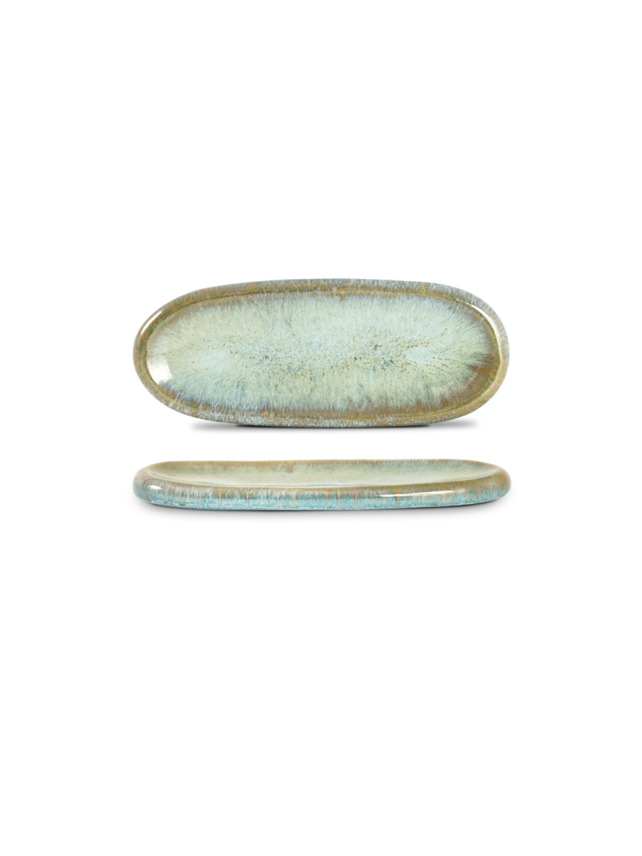 Farfurie degustare ovală QUARTZO, aqua, 24 × 9,5 cm