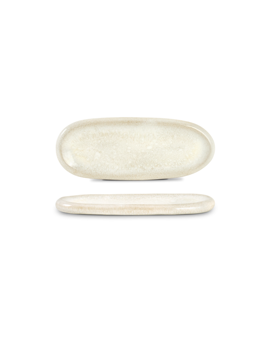 Farfurie degustare ovală QUARTZO, alb cristal, 24 × 9,5 cm
