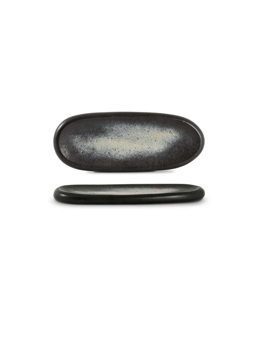 Farfurie degustare ovală QUARTZO, grafit mat, 24 × 9,5 cm
