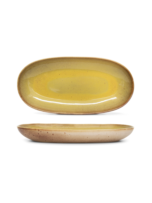 Platou oval servire mediu FLOWER SEEDS, galben, 34 × 16 cm