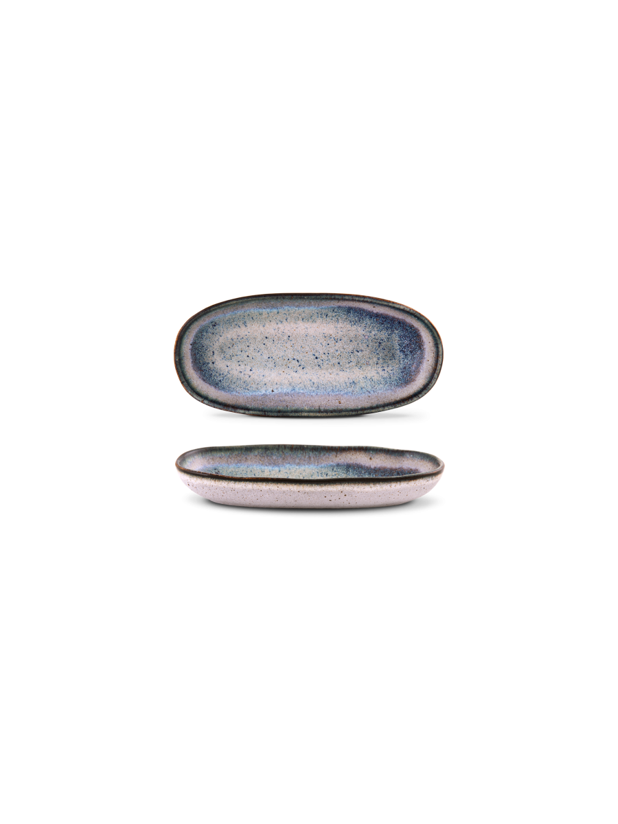 Platou oval servire mic SAIL, alb cu decor albastru, 23,5 × 12,5 cm