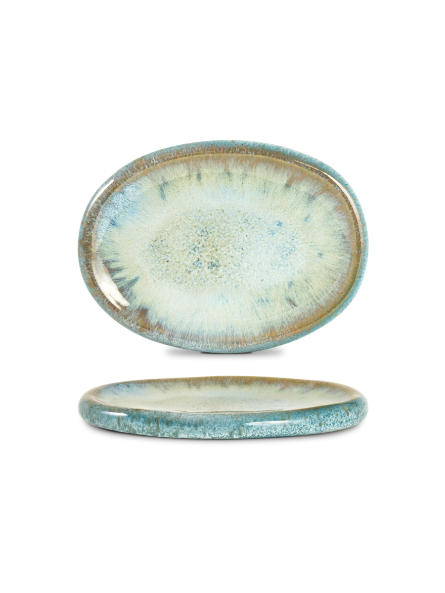 Farfurie întinsă medie QUARTZO, aqua, 26 × 19,5 cm