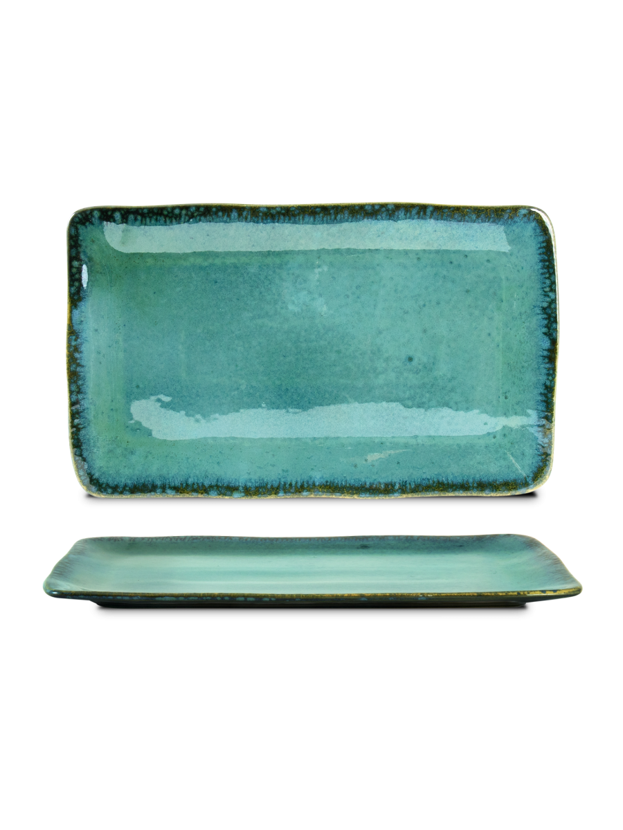 Farfurie dreptunghiulară mare AMAZÔNIA, verde, 36,5 × 21 cm