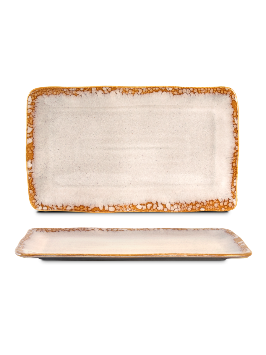 Farfurie dreptunghiulară mare AMAZÔNIA, crem, 36,5 × 21 cm