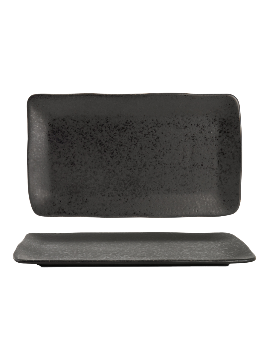Farfurie dreptunghiulară mare BLACK STONE, negru cu reflexe metalice, 36,5 × 21 cm