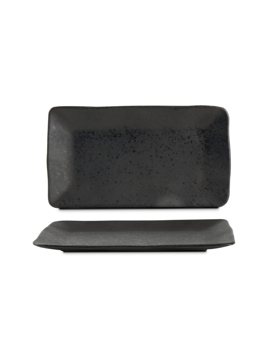 Farfurie dreptunghiulară medie BLACK STONE, negru cu reflexe metalice, 28 × 16 cm