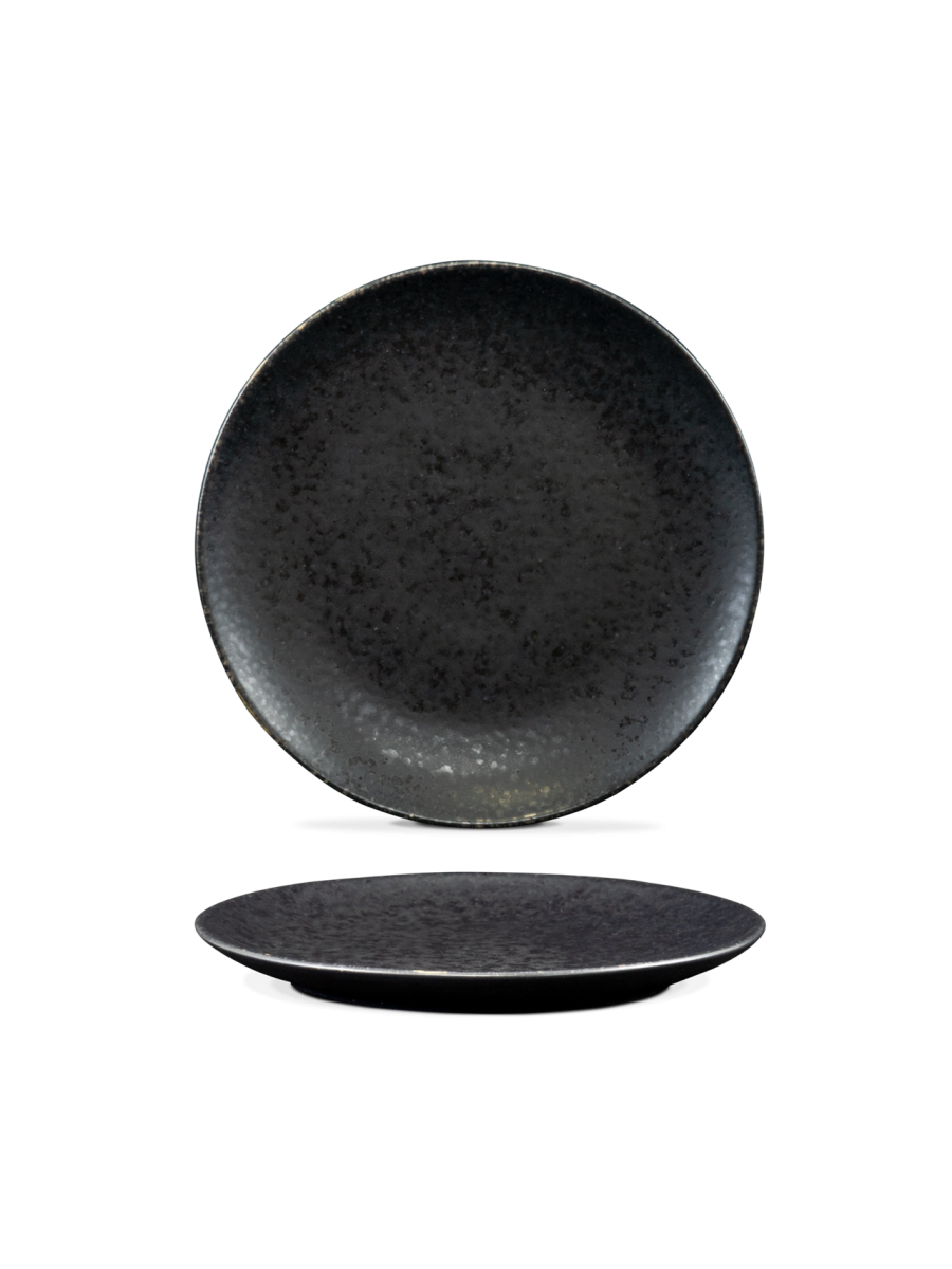 Farfurie întinsă desert BLACK STONE, negru cu reflexe metalice, Ø21 cm