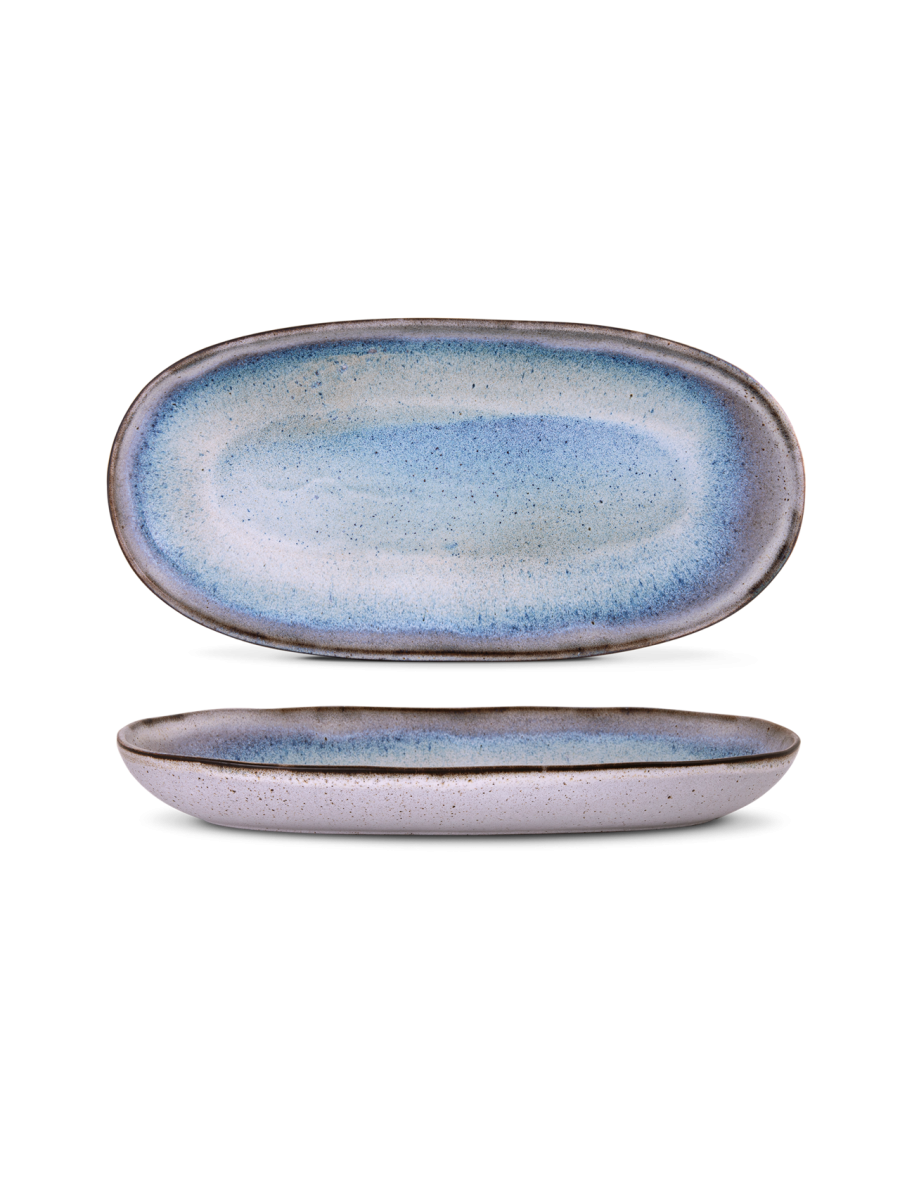 Platou oval servire mare SAIL, alb cu decor albastru, 42 × 21 cm