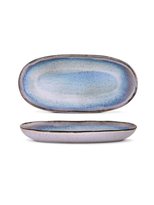 Platou oval servire mare SAIL, alb cu decor albastru, 42 × 21 cm