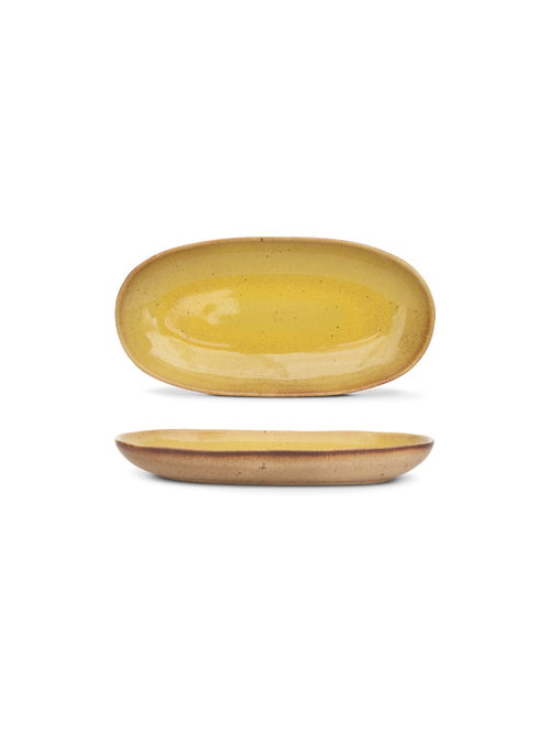 Platou oval servire mic FLOWER SEEDS, galben, 23,5 × 12,5 cm