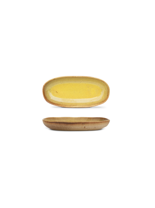 Platou oval servire mini FLOWER SEEDS, galben, 15,5 × 7 cm