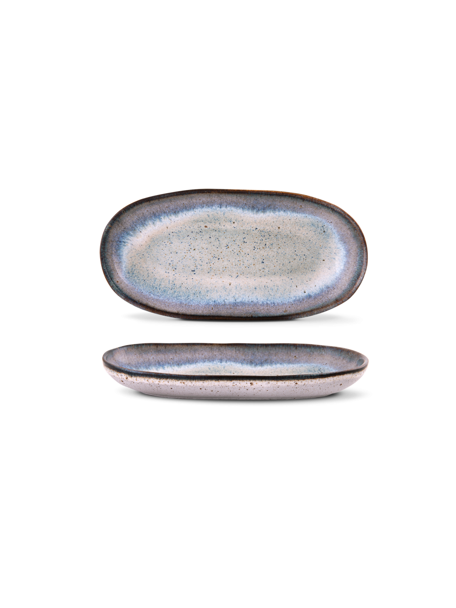 Platou oval servire mediu SAIL, alb cu decor albastru, 34 × 16 cm