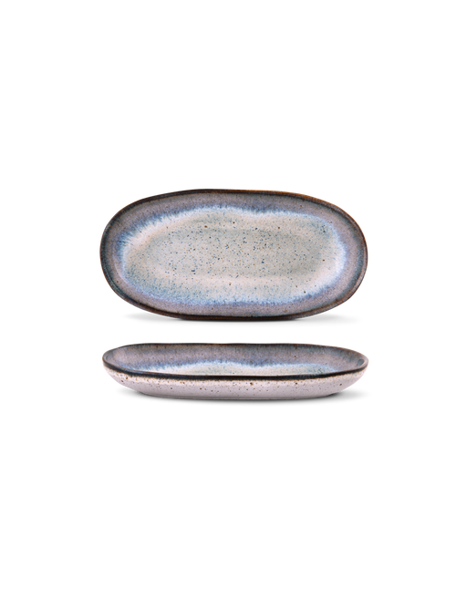 Platou oval servire mediu SAIL, alb cu decor albastru, 34 × 16 cm